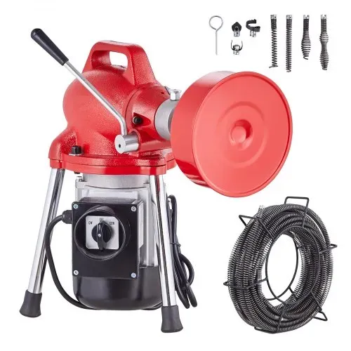 VEVOR Rohrreinigungsmaschine 66 Fuß x 5/8 Zoll, 250 W elektrische Rohrreinigungsmaschine mit manueller Zufuhr – mit 2 Stahlkabeln, 7 Schneidern und CW/CCW-Steuerung für 1,6" bis 4" Rohre – Bild 8