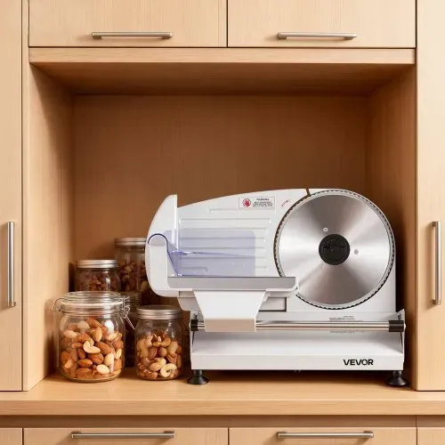 VEVOR Fleischschneidemaschine 200 W, Elektrische Aufschnittmaschine mit 190-mm-SUS420-Klinge, 0–1 mm Schnittdicke, Allesschneider für Gefrorenes Fleisch, Schinken, Baguette und Steak – Bild 7