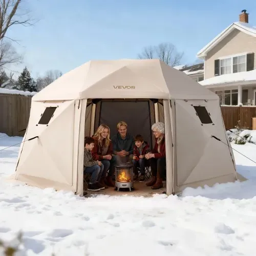 VEVOR Pop-up-Pavillon, 4,57 x 4,57 m, 13-seitiges, kugelförmiges Campingzelt mit abnehmbarem Dach und Tragetasche, 360°-Belüftung, Sonnenschutz, Partyzelt für 12–15 Personen, Beige – Bild 7