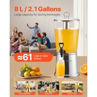 VEVOR Getränkespender (1 x 8 L) für Partys Saftspender (aus Edelstahl + Kunststoff) mit tropfsicherem Zapfhahn Wasserspender für Restaurants Partys, Limonade Eistee selbstgemachte Getränke Spender VEVOR Getränkespender (1 x 8 L) für Partys Saftspender (aus Edelstahl + Kunststoff) mit tropfsicherem Zapfhahn Wasserspender für Restaurants Partys, Limonade Eistee selbstgemachte Getränke Spender
