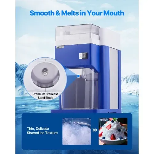 VEVOR kommerzielle Eisrasiermaschine Schneekegelmaschine 1,8 L, fein und fluffig mit 300-W-Motor & Edelstahlklingen, gewerblicher Eiscrusher für Dessertladen Familientreffen Restaurant, Blau – Bild 2