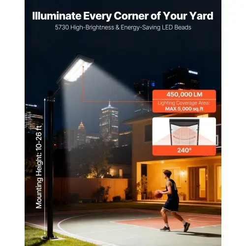 VEVOR Solar Straßenlaterne 450000LM, Straßenlampe 8000 W, Solarleuchte mit Dämmerungssensor, LED-Flutlicht mit Bewegungsmelder, IP65 wasserdichte Außenbeleuchtung, für Einfahrt & Hof, 1 Stück VEVOR Solar Straßenlaterne 450000LM, Straßenlampe 8000 W, Solarleuchte mit Dämmerungssensor, LED-Flutlicht mit Bewegungsmelder, IP65 wasserdichte Außenbeleuchtung, für Einfahrt & Hof, 1 Stück