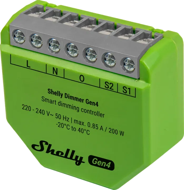 Shelly · Unterputz · "Dimmer Gen4" · Relais · LED Lichtcontroller · Messfunktion · WLAN · Zigbee · Matter · BT – Bild 2