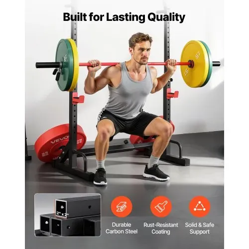 VEVOR Power Cage Squat Rack für Heimfitnessstudio mit verstellbarer Höhe & Breite, 250 kg Tragkraft, Krafttrainingsgerät mit Hantelablagen und J-Haken für Bankdrücken, Kniebeugen und Gewichtheben – Bild 5