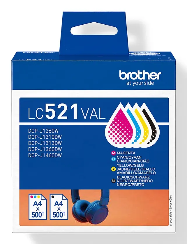 Brother LC521VAL Druckerpatrone 4 Stück(e) Original Schwarz, Cyan, Magenta, Gelb Brother LC521VAL Druckerpatrone 4 Stück(e) Original Schwarz, Cyan, Magenta, Gelb