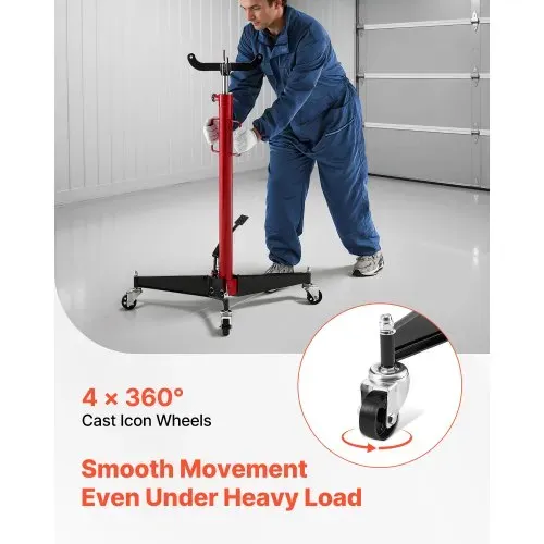 VEVOR hydraulischer Wagenheber Getriebeheber mit 500 kg Hubkapazität, Teleskop-Getriebeheber mit Pedal, 360°-Schwenkrad, 112-187 cm Hubhöhe, Hebezeug für Garage / Werkstatt Rot + Schwarz – Bild 5