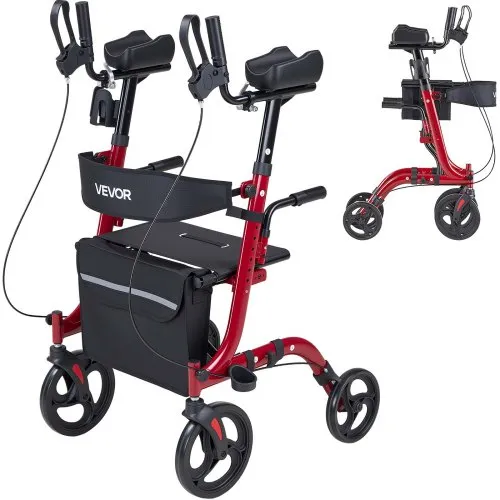 VEVOR Rollator Faltbar mit Sitz, Leichtgewicht Gehwagen mit 4 PVC Reifen, Gehhilfe bis 136 kg mit Rückenlehne Tasche Gehstockhalter, Höheverstellbare Laufhilfe mit Feststellfunktion für Senioren, Rot VEVOR Rollator Faltbar mit Sitz, Leichtgewicht Gehwagen mit 4 PVC Reifen, Gehhilfe bis 136 kg mit Rückenlehne Tasche Gehstockhalter, Höheverstellbare Laufhilfe mit Feststellfunktion für Senioren, Rot