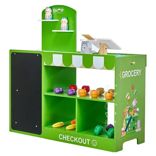 VEVOR Kaufmannsladen-Spielset, Holzspiel 35-teilig, Kinder-Supermarkt-Spielladen mit Einkaufstasche, Förderband, Scanner, Registrierkasse, realistischer Obst und Gemüse, für Kinder ab 3 Jahren – Bild 8