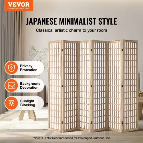 VEVOR 6-teiliger japanischer Raumteiler faltbarer Sichtschutz aus Holz für den Innenbereich, japanische Trennwände tragbare Dekorationsschirme zur Raumtrennung für Restaurant & Schlafzimmer VEVOR 6-teiliger japanischer Raumteiler faltbarer Sichtschutz aus Holz für den Innenbereich, japanische Trennwände tragbare Dekorationsschirme zur Raumtrennung für Restaurant & Schlafzimmer