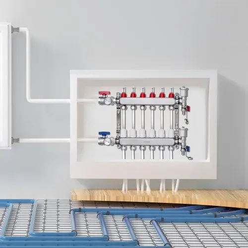 VEVOR 6-Zweig-Wärmeverteilungsverteiler, 1/2-Zoll-PEX-Rohrverteiler, Edelstahl-PEX-Verteiler für hydronische Fußbodenheizung, Wärmeverteilungs-PEX-Verteilersatz mit 1/2-Zoll-Adaptern im Lieferumfang enthalten – Bild 7