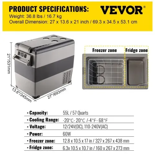 VEVOR Tragbare Kompressor Kühlbox 55 L Auto Kühlschrank 220 V Mini-Kühlschrank Elektrische Gefrierbox Kleiner Gefrierschrank für Auto, Camping, Lkw, Boot – Bild 6