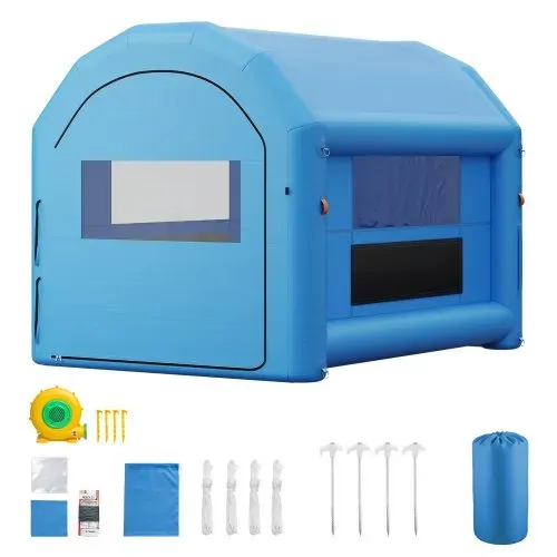 VEVOR Aufblasbare Lackierkabine 4x3x2,75 m Spritzkabine Farbkabine Blau, mit 750-W-Gebläse Aktivkohlefiltration PVC-Fenster Bogendach für Fahrräder Motorräder & Möbel Tragbar – Bild 8