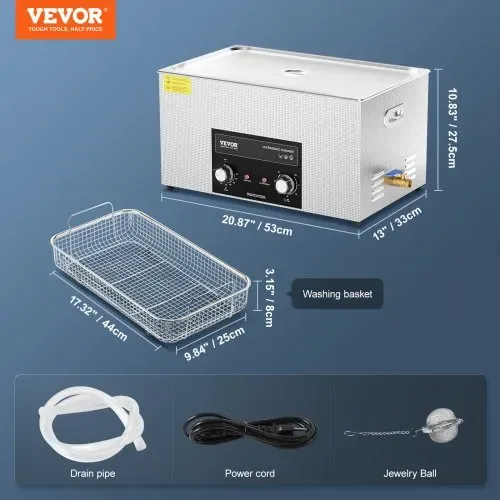 VEVOR 22 L Ultraschallreiniger mit Heiztimer & Korb professionelle digitale Schallkavitationsmaschine, 480 W Reinigungsmaschine für Laborwerkzeuge Metallteile Vergaser Messing Autoteile Motorteile – Bild 6