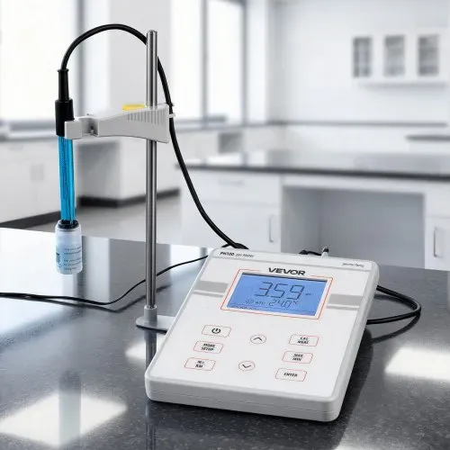 VEVOR Tisch-pH-Meter, Messbereich pH 0–14, Labortester-Set mit Hintergrundbeleuchtung, Kalibrierlösungen, Netzteil, Speicher für bis zu 50 Messwerte, für Temperatur- & Wasserqualitätsmessungen – Bild 7