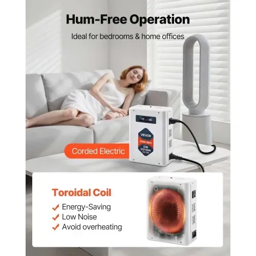 VEVOR Abwärtsspannungswandler Abwärts, 3000 VA, Hochleistungs-Konverter, 220 V auf 110 V Leistungstransformator, mit 2 US-Steckdosen, USB-Ausgang, LCD-Display, Temperaturschutz, für 110-V-Geräte – Bild 5