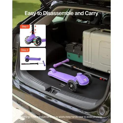 VEVOR Scooter (3 Räder) ab 3 Jahren, Cityroller Kinderroller mit leuchtenden Rädern & höhenverstellbarem Lenker & rutschfestem Deck & leichtem Aluminiumrahmen, Tretroller bis zu 75 kg, Lila – Bild 5
