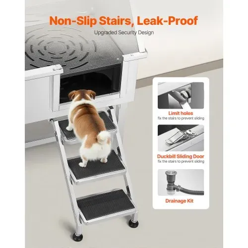 VEVOR Hundewaschstation aus Edelstahl, 961x620x1220 mm Tierpflegewanne mit Ablagetreppe, Wasserhahn, Duschkopf & Seifenhalter, für große, mittelgroße & kleine Haustiere (rechte Tür) – Bild 2