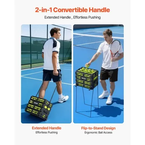 VEVOR Tennisballkorb mit Rollen, Tennisballsammler mit Rahmen aus Kohlenstoffstahl & Kunststoffkorb, Sammelkorb für 80 Tennisbälle, Tragbarer Tennisballwagen für Training Ballsammeln Verein, Schwarz – Bild 5