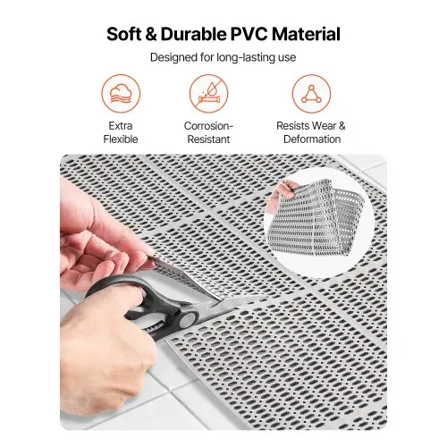 VEVOR Drainagematte PVC (0,9 m x 15 m), Rutschfeste PVC-Bodenmatte Spritzschutzmatte für Nassbereiche, Hohlmattenrolle, Antirutschmatte für Schwimmbäder, Terrassen, Badezimmer & Toiletten, Grau – Bild 2