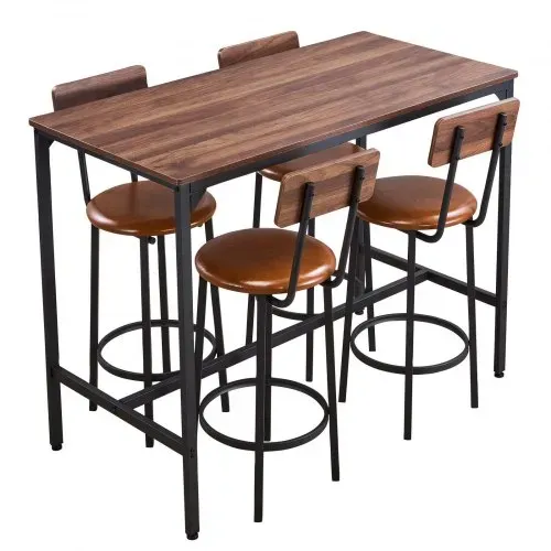 VEVOR Bartisch-Set (5-tlg.) mit 4 Barstühlen & abgerundeten Kanten, rechteckiger Kneipentisch Stehtisch (1200 x 600 x 915 mm), Bistrotisch Esstisch, geeignet für Büro Minibar Esszimmer Wohnzimmer – Bild 8