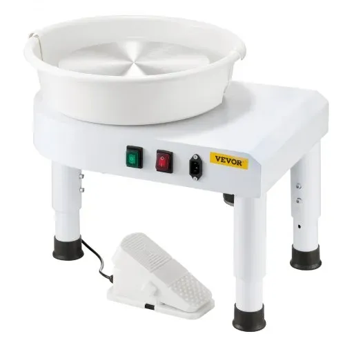 VEVOR Töpferscheibe 28 cm Keramik Rad Maschine Tonmaschine, Drehzahlregelung 60–300 U/min per Fußpedal Abnehmbares Becken Verstellbarer Hubfuß Komplettes Zubehör DIY-Projekte Weiß – Bild 8