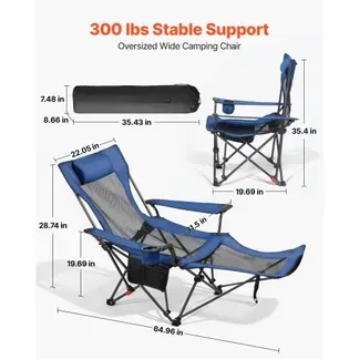 VEVOR Campingstuhl faltbar, Liegestuhl mit 4 verstellbaren Positionen, Relaxsessel Liege mit Getränkehalter, Netz-Strandstuhl mit Kopfstütze und Fußstütze, trägt 100 kg , für Outdoor Camping, blau VEVOR Campingstuhl faltbar, Liegestuhl mit 4 verstellbaren Positionen, Relaxsessel Liege mit Getränkehalter, Netz-Strandstuhl mit Kopfstütze und Fußstütze, trägt 100 kg , für Outdoor Camping, blau
