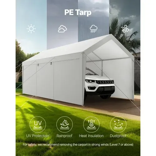 VEVOR Carport, 3,65x6,09x3,02 m Autoüberdachung, Zeltgarage mit abnehmbaren Seitenwänden & Tür, Autounterstand, UV-beständig und wasserabweisend, Ganzjahresschutz für Auto und Boot, weiß – Bild 5