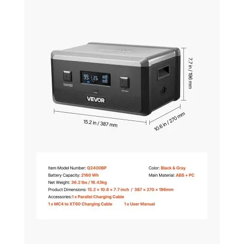 VEVOR Zusatzakku für tragbare Powerstation, 2160 Wh LiFePO4-Erweiterungsakku mit 3 Anschlüssen, für Zuhause, Camping, Roadtrips, Wohnmobile und Notfälle (Powerstation & Solarpanel NICHT enthalten) – Bild 6