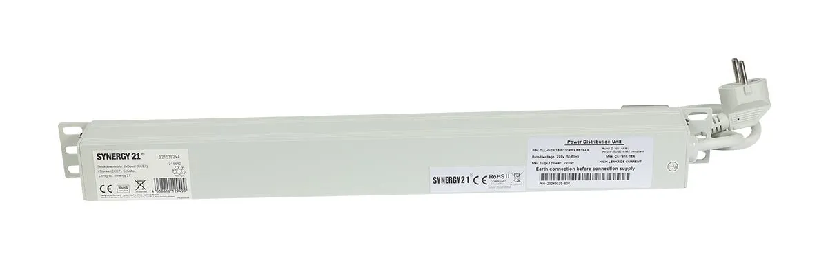 ALLNET 19"zbh. Steckdosenleiste, 9xDosen(CEE7)->Stecker(CEE7), Schalter, Lichtgrau, Synergy 21 – Bild 2