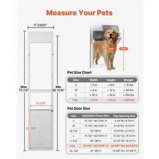 VEVOR Hundeklappe für Glasschiebetür, Hundetür Höhenverstellbar von 1927 bis 2049 mm, Rahmen aus Aluminiumlegierung mit 3-Lagiger Klappe & Drehscharnier, Haustierklappe für Extra Große Hunde, XL VEVOR Hundeklappe für Glasschiebetür, Hundetür Höhenverstellbar von 1927 bis 2049 mm, Rahmen aus Aluminiumlegierung mit 3-Lagiger Klappe & Drehscharnier, Haustierklappe für Extra Große Hunde, XL