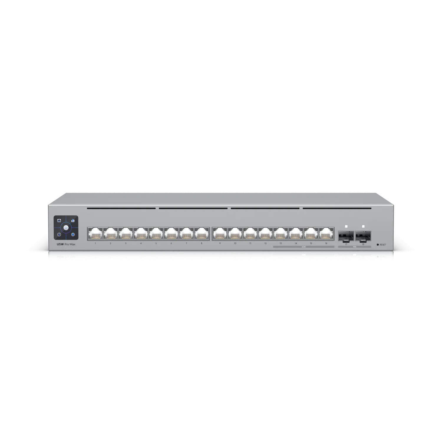 Ubiquiti Switch full managed Layer3 18 Port • 4x 2,5 GbE • 12x GbE • 2x SFP+ • Desktop • Lüfterlos • UniFi • USW-Pro-Max-16 Ubiquiti Switch full managed Layer3 18 Port • 4x 2,5 GbE • 12x GbE • 2x SFP+ • Desktop • Lüfterlos • UniFi • USW-Pro-Max-16