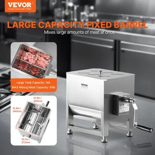 VEVOR manueller Fleischmischer 30 L Fleischverarbeitungsgerät (maximales Mischen von 20,4 kg Fleisch), Fleischmischer aus Edelstahl, Wurstmischer mit Untersetzungsgetriebe, Handmixer für Hackfleisch VEVOR manueller Fleischmischer 30 L Fleischverarbeitungsgerät (maximales Mischen von 20,4 kg Fleisch), Fleischmischer aus Edelstahl, Wurstmischer mit Untersetzungsgetriebe, Handmixer für Hackfleisch