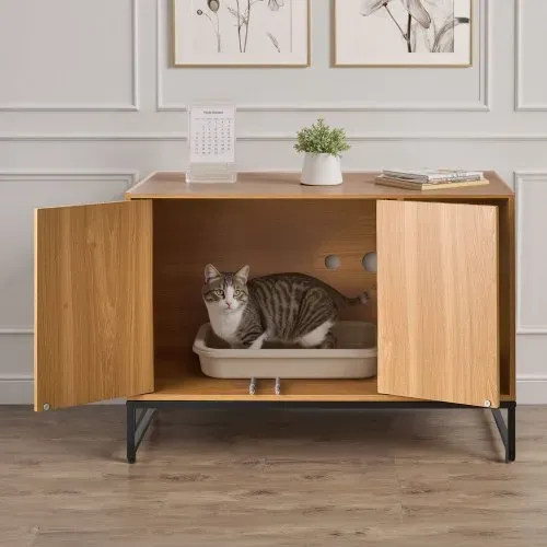 VEVOR Katzenschrank, 800x510x568 mm, Katzentoilette mit Kratzpad & Stauraum, Katzenklo Schrank, Katzenhaus, passend für die meisten Katzentoiletten, für Schlafzimmer & Wohnzimmer – Bild 7