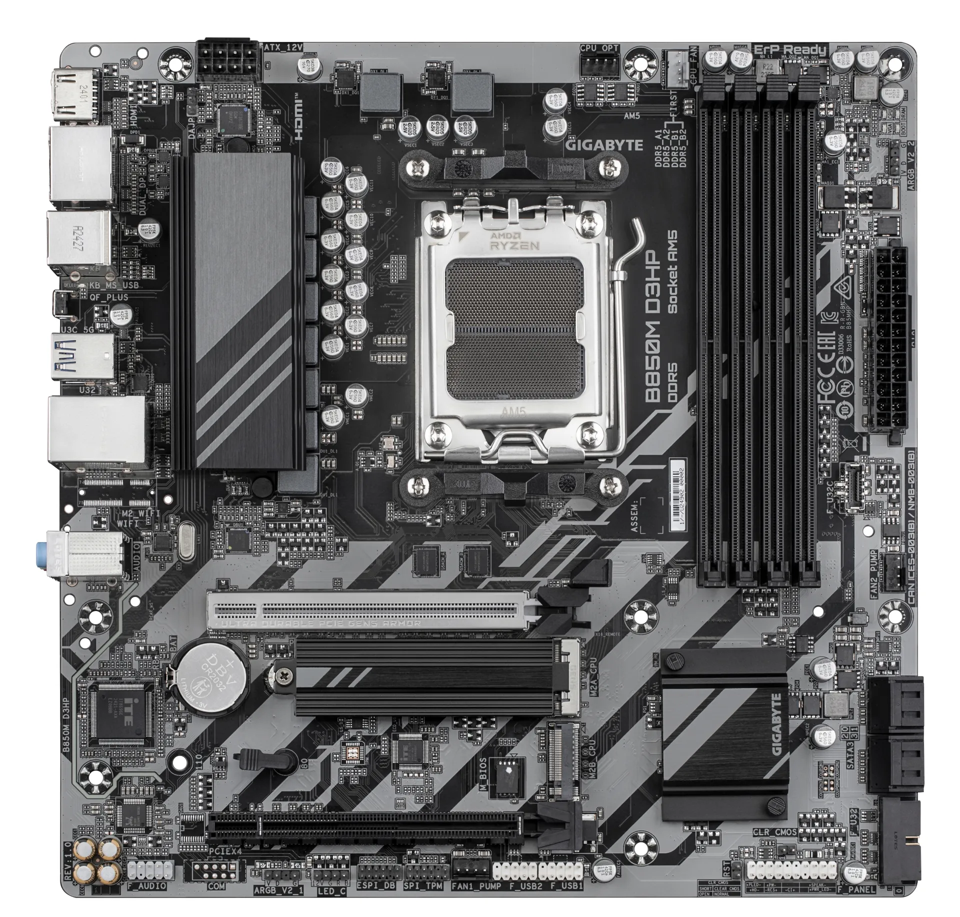 GIGABYTE B850M D3HP Motherboard - AMD Ryzen 9000 Series CPUs, 5+2+2 Phasen Digital VRM, bis zu 8200MHz DDR5 (OC), 1xPCIe 5.0 + 1xPCIe 4.0 M.2, GbE LAN, USB 3.2 Gen 2 – Bild 2