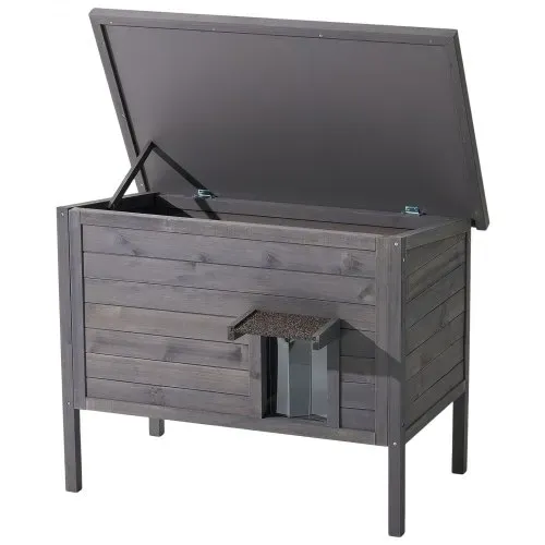 VEVOR Katzenhaus Outdoor 870 x 535 x 690 mm, Katzenhütte aus Holz, winterfeste Katzenhöhle mit 30-W-Heizkissen, PVC-Klapptür & Asphaltdach, Katzenunterstand für 1–3 Katzen im Winter, – Bild 10
