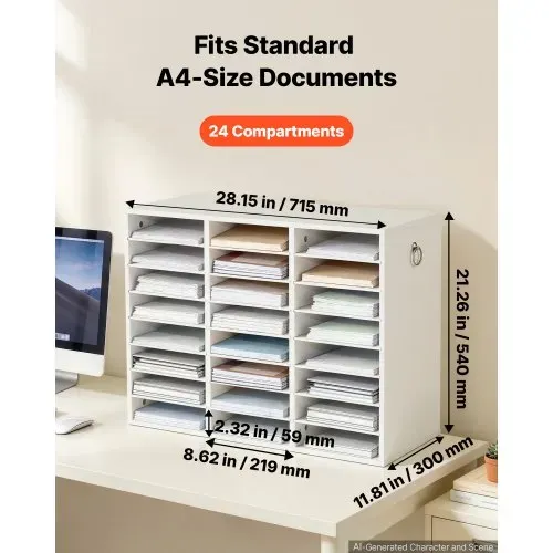 VEVOR Dokumentenablage Holz Schreibtisch Organizer mit 24 Fächern Weiß, Ablagefach für Standard-A4-Dokumente Akten & Papiere, mit Verstellbaren Einlegböden für Büro, Zuhause & Klassenzimmer, MDF VEVOR Dokumentenablage Holz Schreibtisch Organizer mit 24 Fächern Weiß, Ablagefach für Standard-A4-Dokumente Akten & Papiere, mit Verstellbaren Einlegböden für Büro, Zuhause & Klassenzimmer, MDF