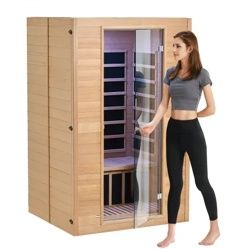 VEVOR 2-Personen-Ferninfrarotsauna, Heimsaunakabine aus Infrarot-Hemlockholz mit niedrigem EMF und gehärteter Glastür, Bluetooth-Lautsprecher, für den Innenbereich, 1800 W – Bild 8