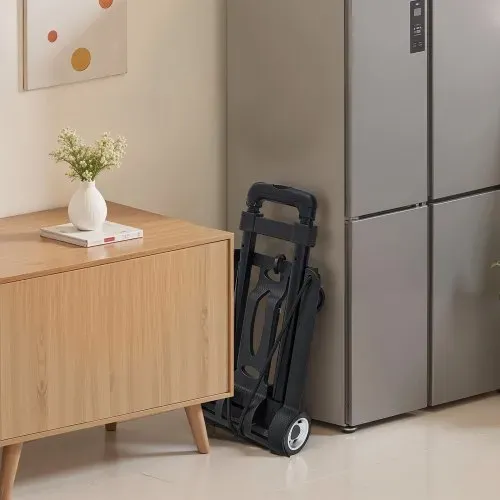 VEVOR Sackkarre klappbar, 50 kg Tragkraft, Transportkarre mit 2 Rädern & 1 elastischem Seil, Allzweck-Rollwagen mit Plattform, für Flughafen, Reisemöbel, Gepäck, Büroumzüge, Schwarz, 320x235x965mm – Bild 7