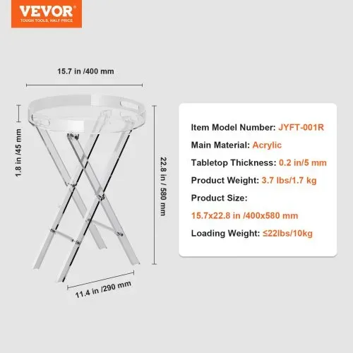 VEVOR Acryl-Klapptisch mit Tablett φ40 x 58 cm, Acryl-Beistelltisch mit Klappbarem X-Bein, Acryl-Beistelltisch für Kaffee, Getränke, Essen, Snacks, Couchtisch für Wohnzimmer, Schlafzimmer usw. – Bild 6