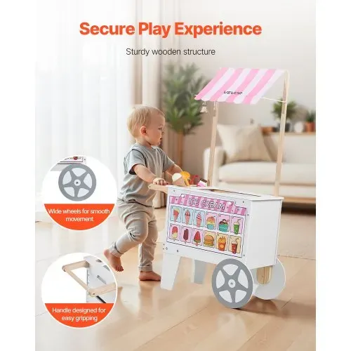 VEVOR Eiswagen für Kinder, 20+ Zubehörteile, Eisdielen-Spielzeugküche mit Eistüte, Markise & Gefrierschrank, Aufbewahrungsschubladen & umblätterbaren Speisekarten, für Kinder von 3–7 Jahren – Bild 5