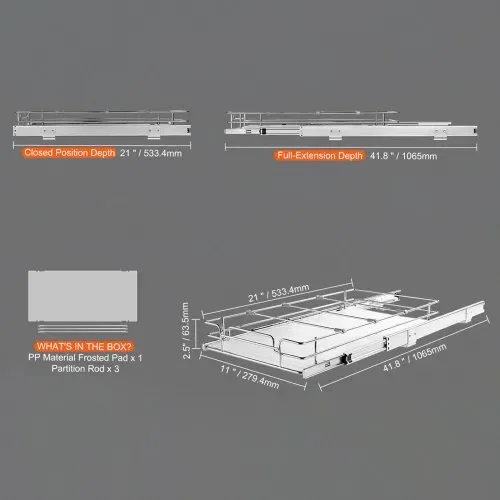 VEVOR ausziehbares Gewürzregal (310x533x85 mm) Spülschrankregal Küchenschrank, Schiebeschublade Waschbecken Gewürzregal Schrank Organizer Unterschrankregal 340x563x185 mm (Einbaumaße) – Bild 6