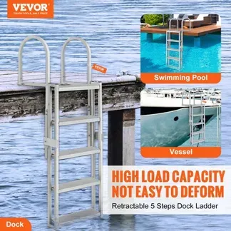 VEVOR Dockleiter 5 einziehbare Stufen 159kg Tragkraft Pontonbootleiter aus Aluminiumlegierung mit 1700-2005mm einstellbarer Höhe 10cm breite Stufe zum Einsteigen in Schiffe/See/Pool/Marine VEVOR Dockleiter 5 einziehbare Stufen 159kg Tragkraft Pontonbootleiter aus Aluminiumlegierung mit 1700-2005mm einstellbarer Höhe 10cm breite Stufe zum Einsteigen in Schiffe/See/Pool/Marine
