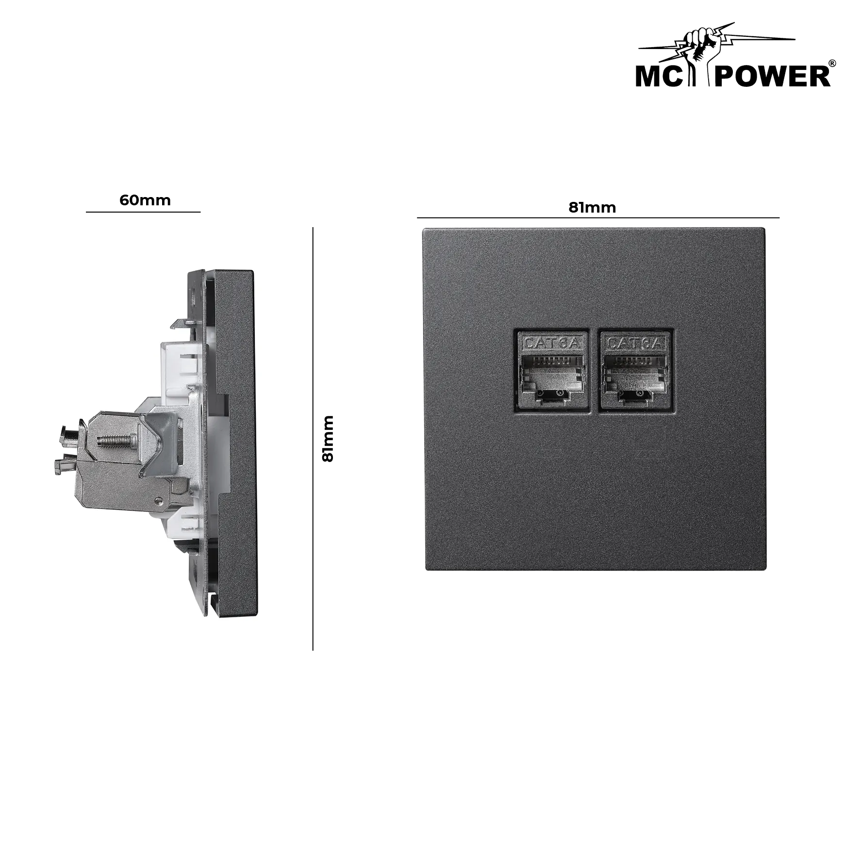 Netzwerk-Dose McPower ''Shallow'' CAT6A, UP, anthrazit, vollgeschirmt – Bild 4