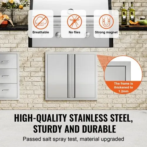 VEVOR Grill-Zugangstür, 660 x 610 mm, Doppelte Außenküchentür, Flächenbündig Montierte Edelstahltür, Vertikale Wandtür mit Versenkbaren Griffen, für Grillinsel, Grillstation, Außenschrank – Bild 2