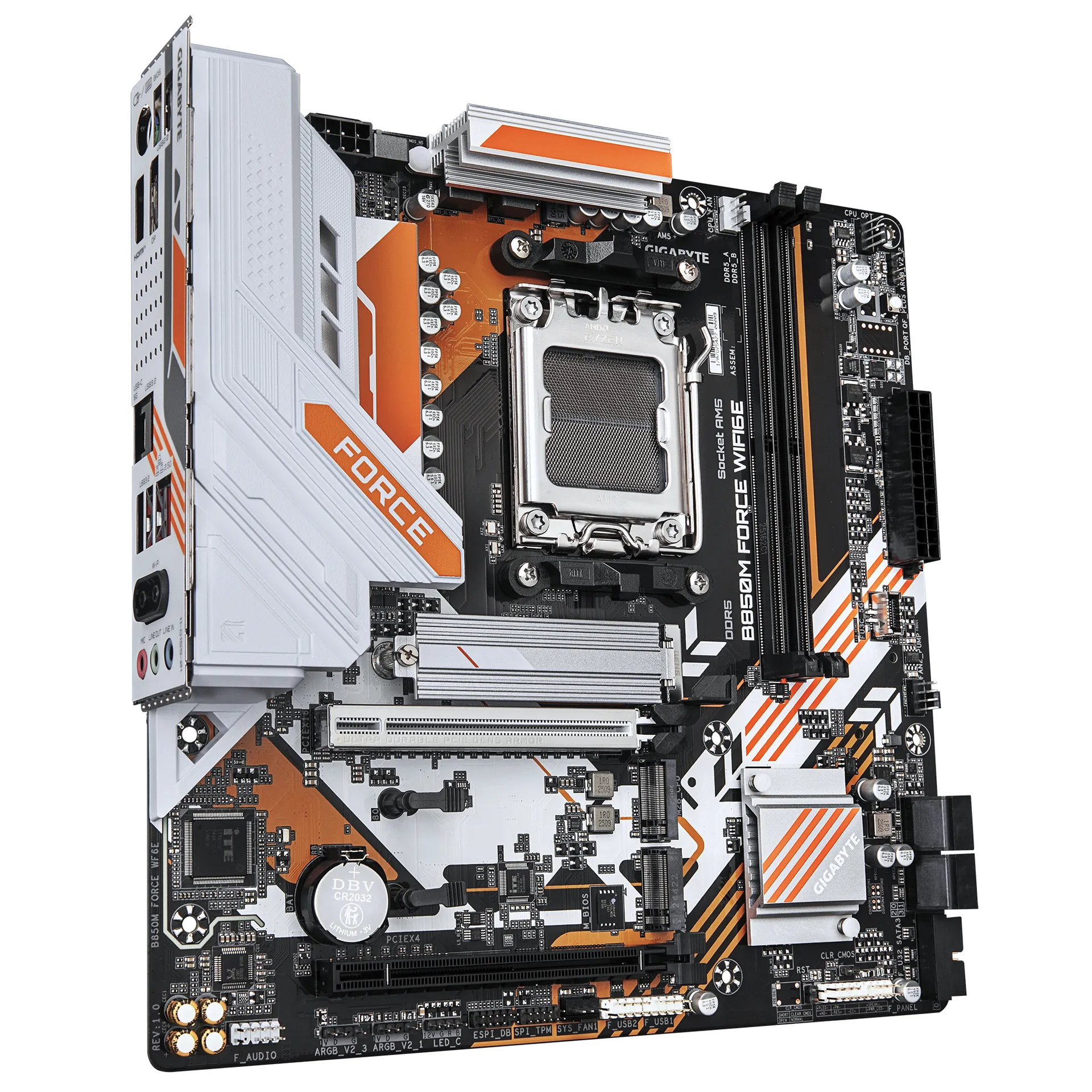 GIGABYTE B850M FORCE WIFI6E Mainboard – Unterstützt AMD Ryzen 9000 Serie Prozessoren, 8+2+2 Phasen Digital-VRM, bis zu 9600 MHz DDR5 (OC), 1 x PCIe 5.0 M.2 + 2 x PCIe 4.0 M.2, Wi-Fi 6E, 2.5 GbE LAN, USB 3.2 Gen 2 – Bild 3