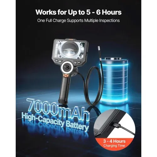 VEVOR Drehbare Endoskopkamera mit Licht, Inspektionskamera mit 360° beweglichem Kopf, IP67 Wasserdichte Rohrkamera mit 6 Zoll Display 1,5 m Kabel 7000 mAh Akku, 8 mm Boreskopkamera für Auto Haus – Bild 4
