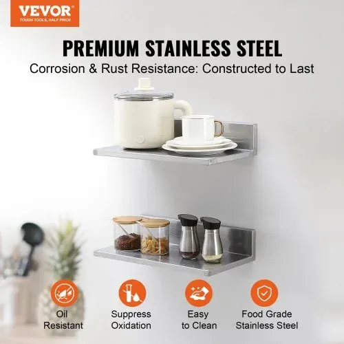VEVOR Gewürzregal Wandregal 2-teilig, Hängendes Küchenregal 406 x 218 x 85 mm, Schweberegal Edelstahl 20 kg Belastbar, Regalbrett Wandboard Gewürzregal Geeignet für Küchen, Restaurants, Hotels usw. VEVOR Gewürzregal Wandregal 2-teilig, Hängendes Küchenregal 406 x 218 x 85 mm, Schweberegal Edelstahl 20 kg Belastbar, Regalbrett Wandboard Gewürzregal Geeignet für Küchen, Restaurants, Hotels usw.