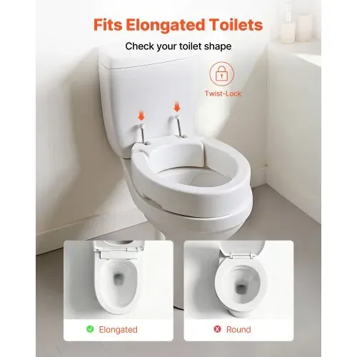 VEVOR Toilettensitzerhöhung Toilettenerhöhung (136 kg belastbar) mit 88,9 mm Hubhöhe, erhöhter Toilettensitz mit vergrößerter Öffnung für ältere Menschen, längliche Toilettenschüsseln – Bild 2