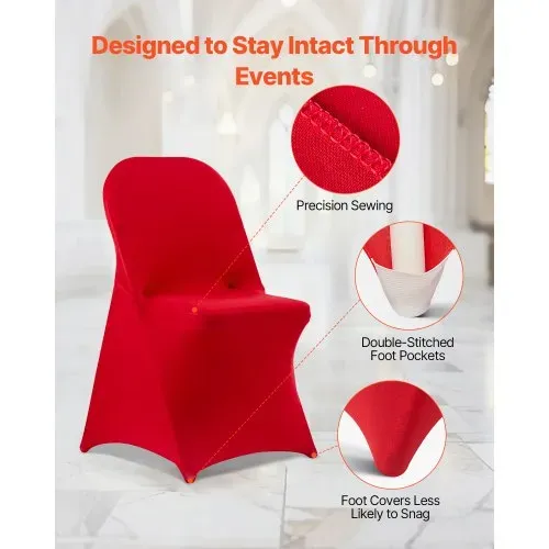 VEVOR Stuhlhussen Stuhlbezug Stretch 50 Stk. waschbarer & abnehmbarer Stuhlüberzug aus Polyester-Spandex für Hochzeitsfeiern Esszimmerbankette, passend für Klappstühle (45 x 46 x 77 cm) Rot – Bild 5
