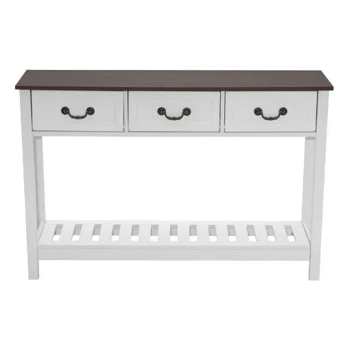 VEVOR Konsolentisch Sofatisch mit Schubladen & Ablagefach, schmaler rechteckiger Eingangstisch aus MDF + Spanplatte für Flur Schlafzimmer Wohnzimmer Foyer, Flurtisch 120 x 30 x 80 cm Braun + Weiß – Bild 8